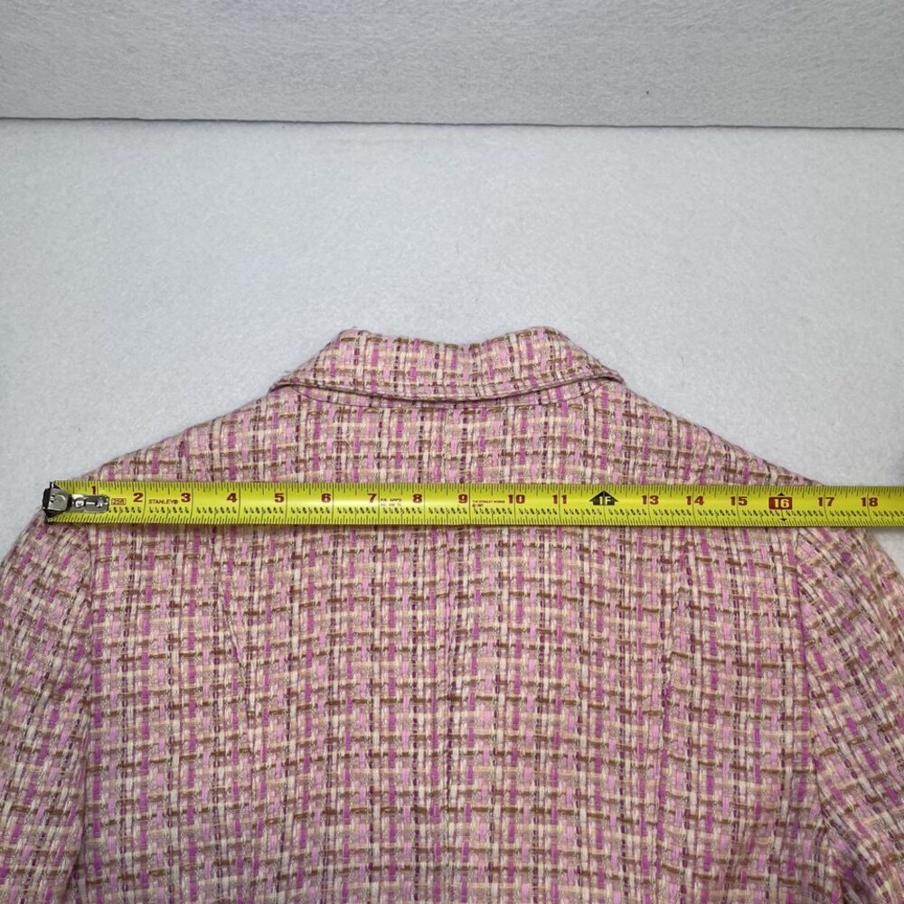 Moa Moa cropped fringe blazer jacket tweed pink tan cream women L - Picture 13 of 14